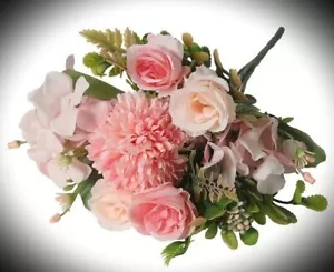 NWT Multi-Pink Silk Floral Bouquet on Stem-Dahlia, Roses & Hydrangeas-11.50"T - Picture 1 of 6