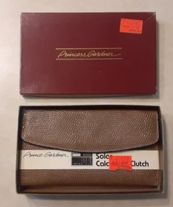 Vintage Prince Gardner Clutch Solar Calculator Brown Pigskin 1980s NEW IN BOX - Picture 1 of 21