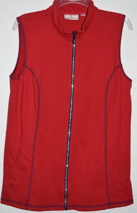 Quacker Factory Zip Front Vest Rhinestone Pockets Sleeveless Layering Red Size M - Picture 1 of 23