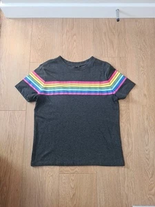 Next Ladies Grey Rainbow Striped Tshirt. Size 10 Petite. Worn Twice - Picture 1 of 5
