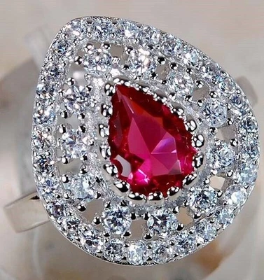 1CT Treated Ruby & White Topaz 925 Solid Sterling Silver Ring Sz 7 &2-8 - Image 1 of 2