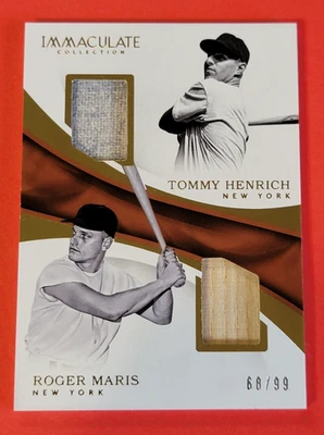 Roger Maris GAME USED BAT CARD #68/99 Tommy Henrich JERSEY IMMACULATE COLLECTION - Image 1 of 3