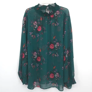 Blusa Torrid Chifón Cuello Simulado Talla 4X Verde Floral Mangas Largas - Imagen 1 de 11