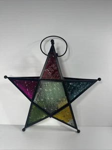 Vintage Multicolor Buntglas Stern Teelicht Kerzenhalter Dekor Hängelaterne - Bild 1 von 5