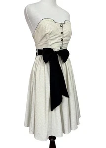 Anthropologie Girls from Savoy Novella Strapless Dress Sz 0 Black Ivory Polkadot - Picture 1 of 11