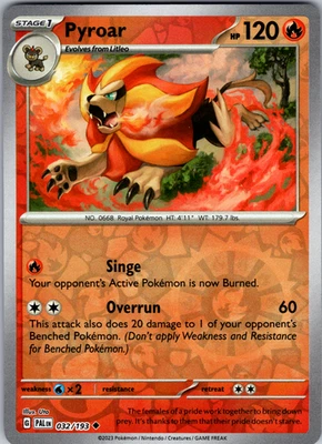 Pyroar Reverse Holo 032/193 SV02: Paldea Evolved Uncommon - NM - Image 1 of 2