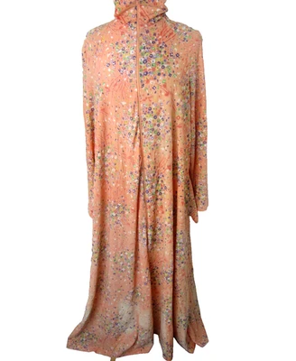 Maxi bata fluida vintage años 60 Kayser cremallera completa abrigo de casa para mujer XL naranja floral EE. UU. Foto 1 de 4