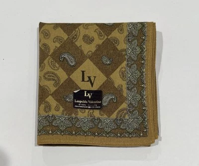 NUEVO CON ETIQUETAS Pañuelo Hombre Leopoldo Valentino Marrón Paisley Clásico Algodón Cuadrado 17” Foto 1 de 4