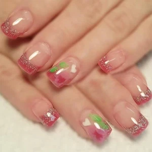 Pink French Tip Press on Nails Short Square False Nails Glitter French Glitter - Bild 1 von 7