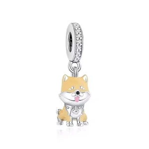 Shiba Inu Dog Charm, Puppy Dog Charm, Pet Charm, Dangle, 925 Sterling Silver, Gi - Picture 1 of 1