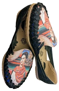 Frida Kahlo Schuhe 7 schwarz geflochtenes Leder Segura schüchtern Huaraches künstlerische Boho Slipper - Bild 1 von 9