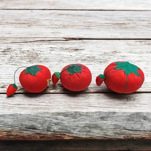 3 Vintage Red Tomato & Strawberry Sewing PinCushions 2 with tags - Picture 1 of 18