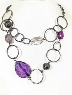 Collar Y2K Gris Metálico Púrpura Facetado Cuentas En Capas Circular Cadena 20" Foto 1 de 4