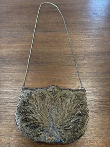 BOLSO DE NOCHE DE HOMBRO VINTAGE MARRÓN CACAO CON CUENTAS A MANO - APROX. Regala DROP 19" - Imagen 1 de 6