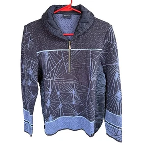 Vtg Blue Willi's Pullover Women's 1/4 Zip Quilted Blue S Whimsical Artsy Denmark - Picture 1 of 9