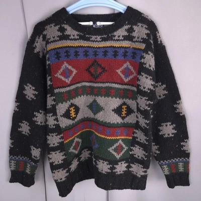 Woolrich Sweater Mens Medium Black Multicolor 100% Wool Aztec Knit Crewneck - Image 1 of 4
