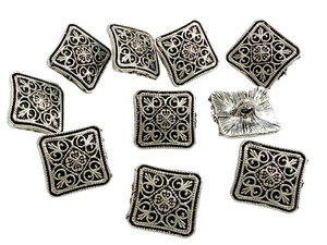 10PC Antiqued Silver Flower Vine Square Shank Metal Buttons 13x13mm - Picture 1 of 3