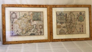 Paar gerahmte 1610 Hondius County Karte Reproduktionen von John Richard 20,5x17 - Bild 1 von 10