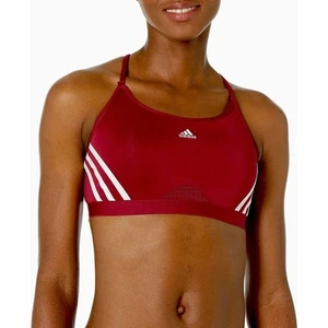 Adidas AEROREADY Racerback 3 Stripes Light Support Sports Bra Red - Picture 1 of 4