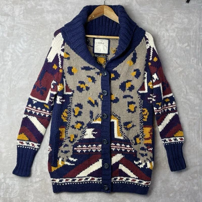 Cárdigan grueso tejido a mano pequeño Replay vintage para mujer leopardo Cabincore acogedor Foto 1 de 4