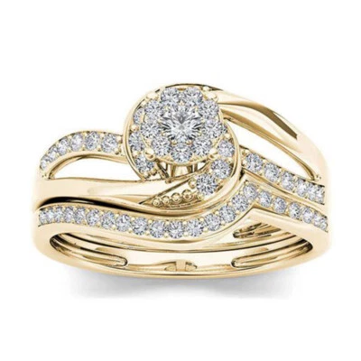 5mm AAA CZ Band 18K Yellow Gold Filled Ring Womens Zirconia Engagement Size 5-10 - Image 1 of 4