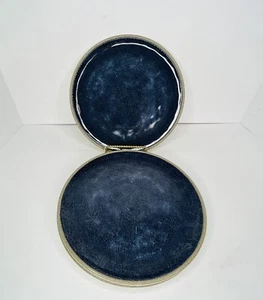 4 platos Williams Sonoma ensalada postre exterior melamina 9" azul craquelado crema  - Imagen 1 de 7