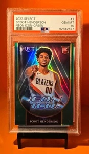 🔴⚫️🔴 2023 Select SCOOT HENDERSON #7 Neon Icon 🟢Green Prizm🟢 PSA 10 💎MINT  - Picture 1 of 2