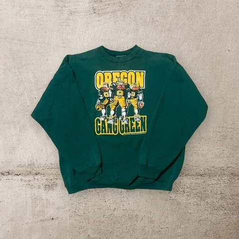 Vintage 1994 Oregon Ducks Football Gang Green Crewneck Sweatshirt 90s Rose Bowl Cover