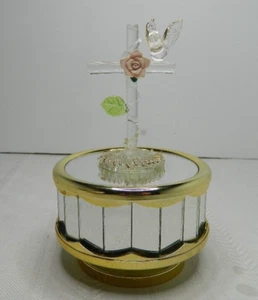 Mirrored Rotating Music Box w/ Cross, Rose and Dove Plays Amazing Grace Wind Up - Picture 1 of 8