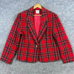 Bentley Vintage Tweed Blazer Women's Size 14 Red Wool Blend Preppy Career Office - Picture 1 of 11