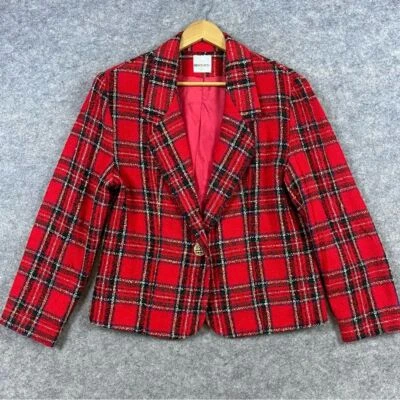 Blazer Bentley Vintage Tweed Para Mujer Talla 14 Rojo Mezcla Lana Preppy Carrera Oficina Foto 1 de 4