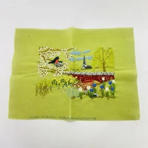 Vintage Frühlingsszene Paragon Crewel fertige Handarbeit weinender Baum roter Ronin - Bild 1 von 10