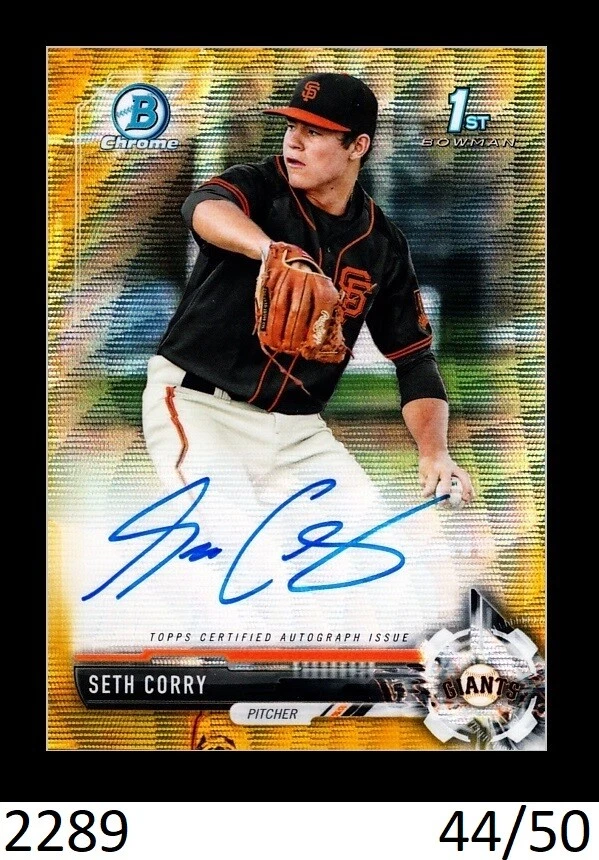 1-2017 BOWMAN CHROME DRAFT GOLD WAVE REFRACTOR AUTO SETH CORRY GIANTS 44/50 - Image 1 of 1