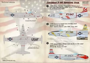 Print Scale 72-168 Lockheed F-80 Shooting Star Fighter Decals 1/72 Scale - Picture 1 of 8