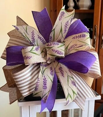 10 «Желтовато-коричневый и фиолетовый цветочный ручной работы проводной бант для венка корзина фонарь # 236 B rb - Изображение 1 из 4