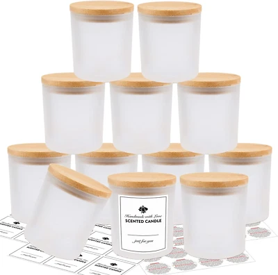 12 Pack Glass Candle Jars-10Oz Frosted Empty Candle Jars with Bamboo Lids and St - Image 1 of 4