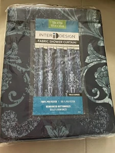 New Inter Design Blue Damask Print, Easy Care Fabric Shower Curtain 72 x 72" - Picture 1 of 2