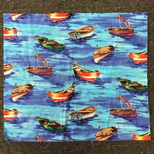Fishing Boats Lake Blue COTTON Fabric 4 Fat Quarters 18x21" - Picture 1 of 6