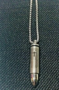 COLLANA CIONDOLO ACCIAIO PROIETTILE CON CROCE NECKLACE MODA - Picture 1 of 4
