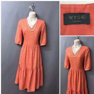 Wyse London Peach Gold Mix Tiered Smock Mix Dress XS - Imagen 1 de 11