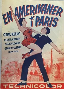 An American In Paris Gene Kelly Leslie Caron 1951 Vtg Old Danish Movie Program - Picture 1 of 5
