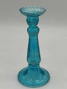 Vintage Aqua Blue Painted Glass Candle Stick 9.5” - Picture 1 of 11
