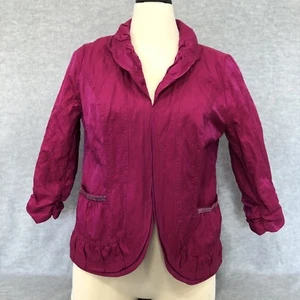 Chico's Jacket Women's 1 US Med 8 Fuchsia Ruched 3/4 Sleeve Open Front Lined Fem - Picture 1 of 19