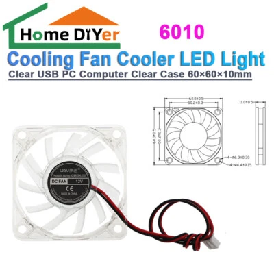Clear USB PC Computer Clear Case Cooling Fan Cooler LED Light 60×60×10mm 6010 - Image 1 of 4