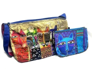 Laurel Burch Canvas Shoulder Purse/Crossbody Cat Print & Zipper Pouch Set NWOT - Picture 1 of 13