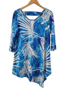 Clara SunWoo blau Tropical Print Long Tunika Top Gr. Medium asymmetrischer Saum - Bild 1 von 5