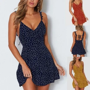 Women's Boho Floral Summer V Neck Party Evening Beach Short Mini Dress Sundress‹ - Picture 1 of 15