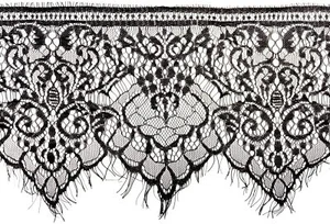 Spitzenbordüre 3 m, Spitzenband in schwarz, 18 cm breit, Blumen/Ornamente - Picture 1 of 3
