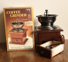Vintage lacquered wood coffee burr grinder hand crank manual mill canadian tire