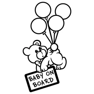 8.5" BABY ON BOARD BEAR BALLOONS v1 Vinyl Decal Sticker Car Window Vintage Float - Picture 1 of 31